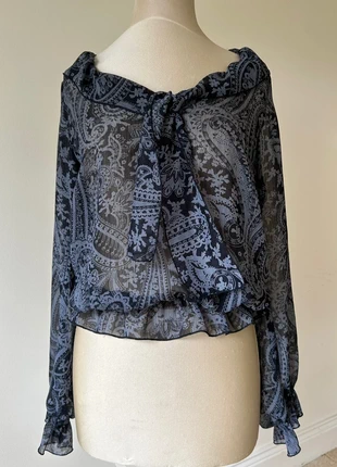 Sheer Paisley Print Blouse with Tie Neck – Navy & Black, brand: Vintage Dressing, condition: Very good, size: L / 40 / 12, €8.00, €9.10 includes Buyer Protection