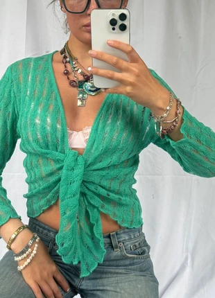 Vintage Crochet Knit Tie Up Long Sleeve Top Cardigan, condition: Very good, size: M / UK 12-14, £14.99, £16.44 includes Buyer Protection Pro