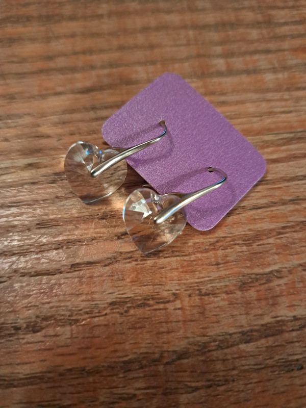 Clear crystal and silver heart earrings 1