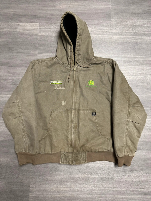 Washed Tan/Green/Khaki Dri-Duck John Deere Canvas Work Jacket 2