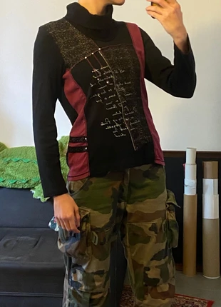 Vintage print asymmetric turtleneck longsleeve, top manches longues imprimé col roulé, brand: Vintage Dressing, condizioni: Nuovo senza cartellino, taglia: L / IT 44 / EU 40, €11.00, €12.25 include la Protezione acquisti