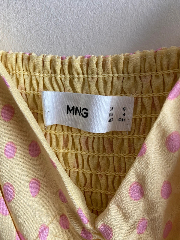 MANGO Summer Dress 'Amelia' in Pastel Yellow pink polka dot size S 4