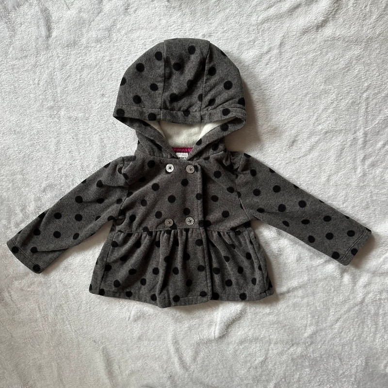 Carter’s Polka Dot Buttoned Hooded Fleece Sweater in Gray/Black - Size 12 Months 2