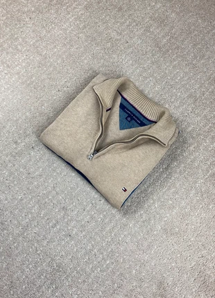 Pull 1/4 Zip Half Zip Sweat Col Camionneur Tommy Hilfiger - Beige Bleu Logo Brodé Taille XL, marke: Tommy Hilfiger, zustand: Sehr gut, größe: XL, 34,95 €, 37,40 € inklusive Vinted-Käuferschutz