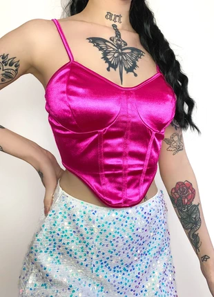 Top corset en satin rose fuchsia, marke: COQUETTE, zustand: Sehr gut, größe: XS / 34 / 6, 5,00 €, 5,95 € beinhaltet Vinted-Käuferschutz Pro