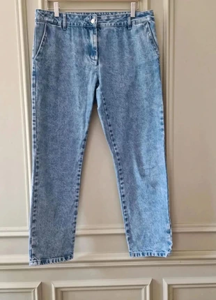 Jean bleu clair délavé coupe droite Sauvage Poésie en très bon état, merk: sauvage poesie, staat: Heel goed, maat: XL / 42 / 14, € 25,00, € 26,95 inclusief Kopersbescherming