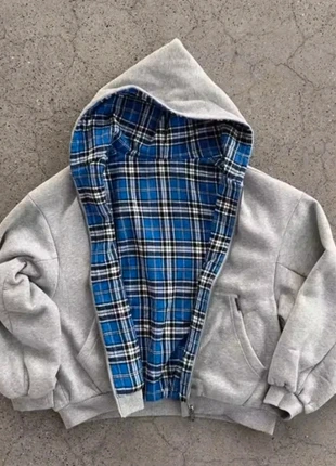 Felpa Reversibile Unisex con Cappuccio – Grigia e Scozzese Blu, Stile Casual e Streetwear, marque: y2k, état: Neuf sans étiquette, taille: M, 59,99 €, 63,69 € Protection acheteurs incluse