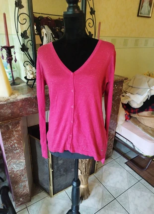 Pull fuchsia cardigan paillettes vintage S/36 y2k glittery hot pink top alt, marca: Katmai, estado: Muito bom, tamanho: S / 36 / 8, €13.00, €14.35 inclui Proteção do Comprador