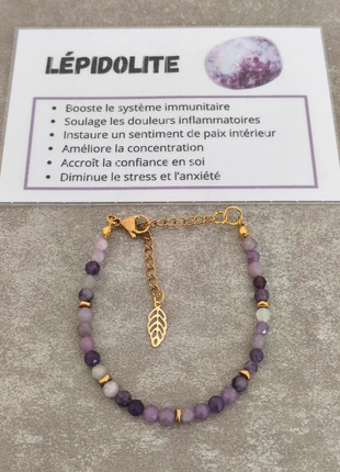 Bracelet acier inoxydable doré pierre naturelle lépidolite, merk: Lepidolite, staat: Nieuw zonder prijskaartje, € 11,00, € 12,25 inclusief Kopersbescherming Pro