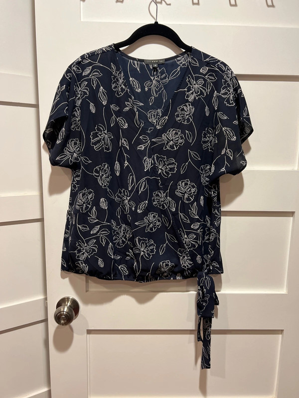West Kei navy with white flowers blouse size M 1