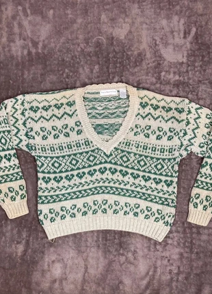 Pull Col V Crème et Vert Vintage, brand: Vintage Dressing, condition: Satisfactory, size: M / 38 / 10, €10.00, €11.20 includes Buyer Protection Pro