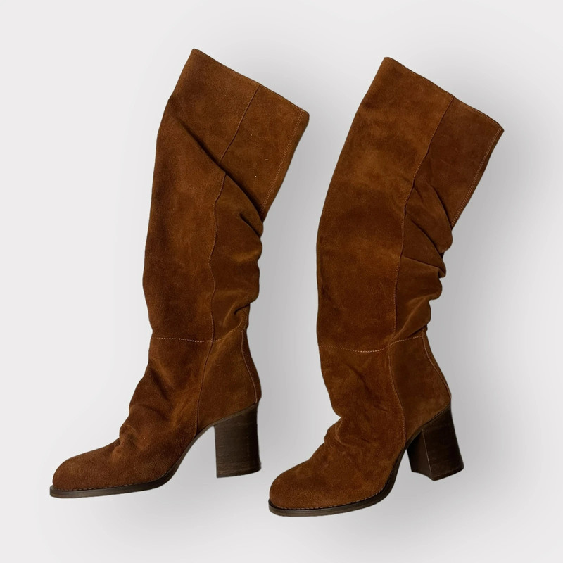 Free People Size 7.5 Elle Cognac Suede Slouch Boots 1