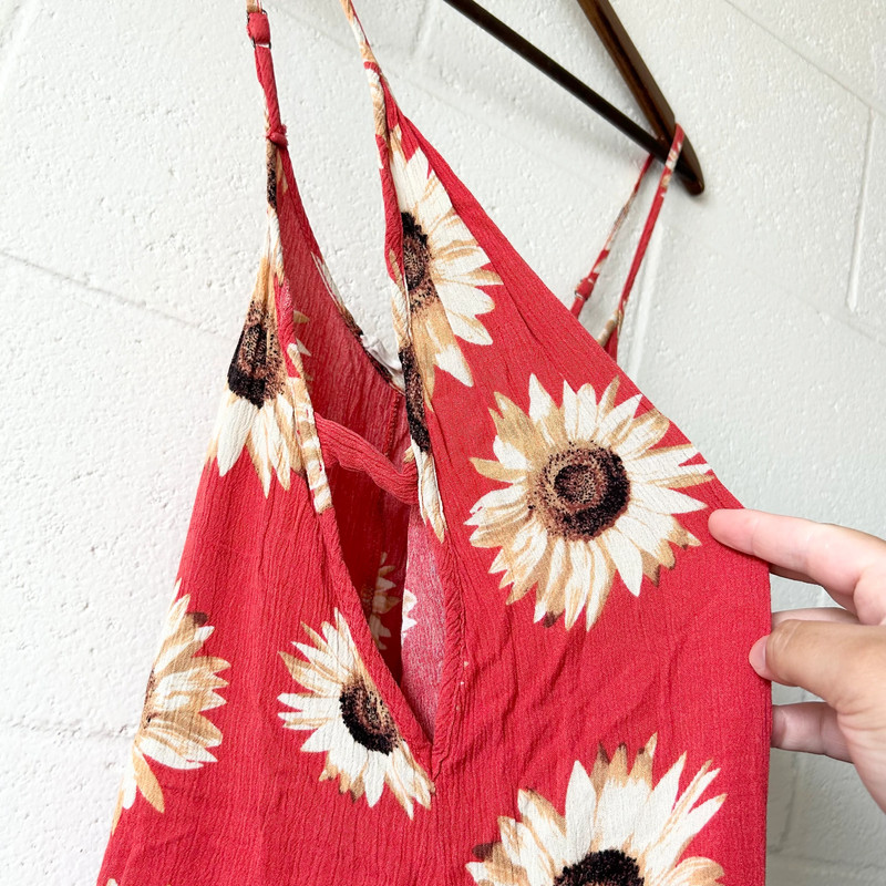 Audrey 3 + 1 Red Sunflower Flower Boho Sleeveless One-Piece Jumpsuit Women's XL 2