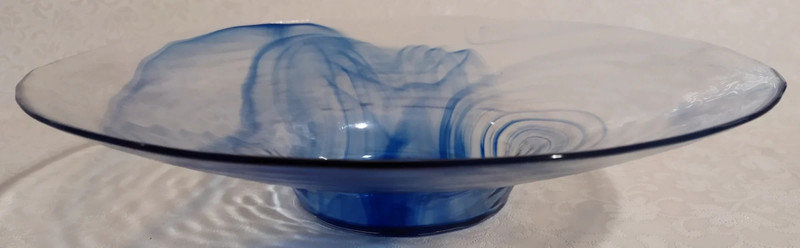 Centro tavola centrotavola vetro artigianale blu trasparente diametro 33 cm  peso 955 gr vintage
