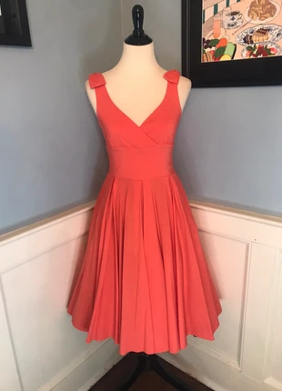 Retro Vintage Style The Pretty Dress Company Coral Swing Dress w/ Bow Shoulder Details Sz US8/UK10, brand: other, condition: Good, size: M / UK 12-14, £113.34, £119.71 includes Buyer Protection