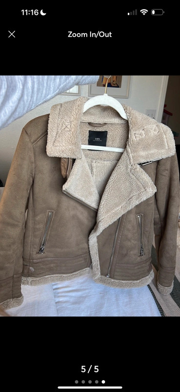 Zara suede tan biker jacket lined with fur 5