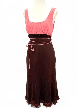jane street true vintage silk romantic pink & brown elegant midi dress w adjustable thin ribbon, brand: Jane street, condition: New without tags, size: M / UK 12-14, £68.01, £72.11 includes Buyer Protection