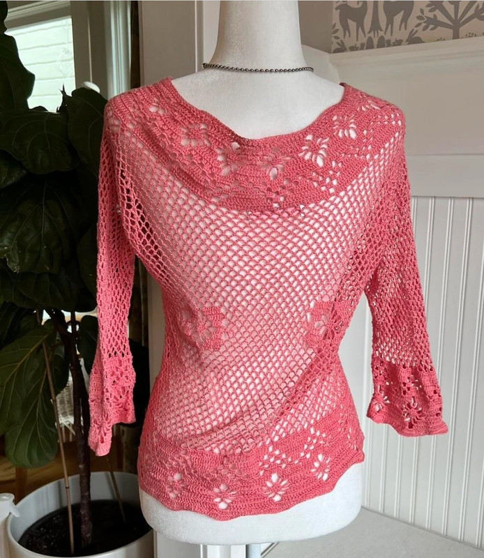 Pink/ Coral Crochet Cardigan 2