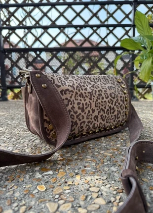 🍫 Sac Bandoulière Chocolat à Motif Léopard – Cuir Suédé 100 % Vachette – Made in Italy 🇮🇹, brand: The Genuine Leather, condition: Very good, €49.99, €53.19 includes Buyer Protection Pro