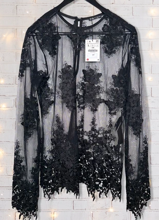 Zara Embroidered Tulle Floral See-Through Top - Size L - New with Tags - RRP £60, brand: Zara, condition: New with tags, size: L / UK 16-18, £19.99, £21.69 includes Buyer Protection