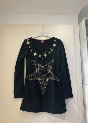 Top noir manches longues – détail étoile géométrique & strass, condition: Very good, size: One size, €1.80, €2.59 includes Buyer Protection