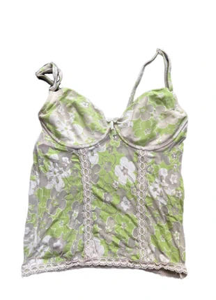 Vintage Y2K Floral Corset Top – Green & white, marca: Simed, estado: Muy bueno, tamaño: S / 36 / 8, 10,00 €, 11,20 € Protección al comprador incluida