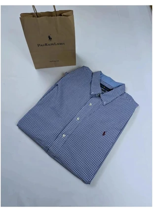Chemise Ralph Lauren slim fit a carreaux bleu blanc logo bordeaux taille XXL cotton, brand: Ralph Lauren, condition: Very good, size: XXL, €21.00, €22.75 includes Buyer Protection Pro