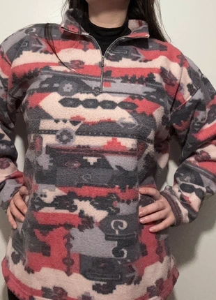 Veste polaire vintage à motifs géométriques rouge et gris – style rétro ethnique, marke: Vintage Dressing, zustand: Sehr gut, größe: XL, 15,00 €, 16,45 € inklusive Vinted-Käuferschutz