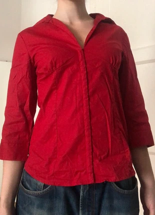 y2k fitted elegant red cotton three quarter sleeve corset closure style structured shirt blouse top, marke: cotton blouse, zustand: Gut, größe: S / 36 / 8, 24,00 €, 25,40 € inklusive Vinted-Käuferschutz