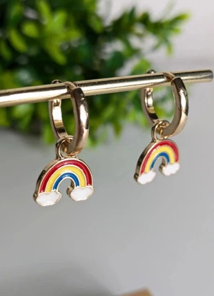Gold Hoop Earrings with Rainbow Charms, brand: NO LABEL, condition: New without tags, £6.00, £7.00 includes Buyer Protection Pro