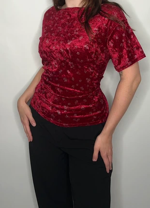 Deadstock 1990s red velvet floral glitter whimsigoth witch hippie bohemian festival gipsy top, marque: Vintage, état: Très bon état, taille: XL / 42 / 14, 12,50 €, 13,83 € Protection acheteurs (Pro) incluse