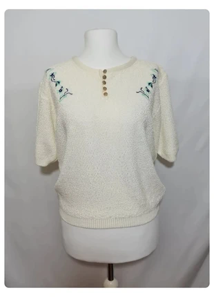 Pull manches courtes avec broderies florales des années 80-90, brand: Vintage, condition: Very good, size: L / 40 / 12, €20.00, €21.70 includes Buyer Protection Pro