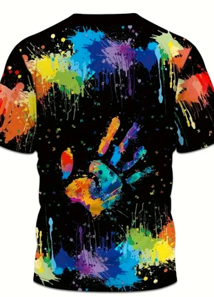 T-shirt Noir Imprimé Éclaboussures Peinture & Main Colorée - Style Artistique & Streetwear, estado: Novo sem etiquetas, tamanho: XL, €7.50, €8.58 inclui Proteção do Comprador