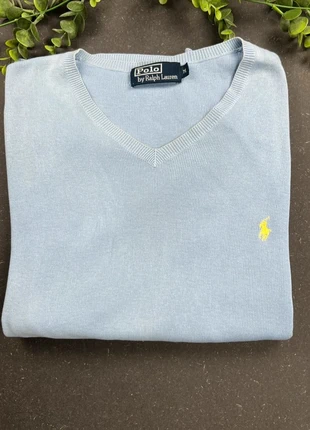 Pull col V en coton fin Ralph Lauren | taille M | bleu clair logo jaune, marque: Ralph Lauren, état: Très bon état, taille: M / 38 / 10, 32,00 €, 34,30 € Protection acheteurs incluse