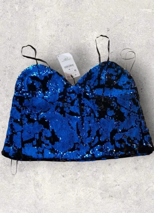 Top débardeur fête Zara velours noir et sequins bleu neuf taille M, marque: Zara, état: Neuf avec étiquette, taille: M / 38 / 10, 15,00 €, 16,45 € Protection acheteurs incluse