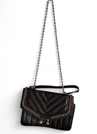 Primark Black Quilted Chain Bag – Popper Close & Dual Strap, brand: Primark, condition: Good, £2.00, £2.80 includes Buyer Protection