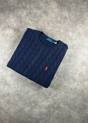 Pull torsadée Ralph Lauren bleu marine logo rouge M, brand: Ralph Lauren, condition: Very good, size: M, €54.00, €57.40 includes Buyer Protection Pro