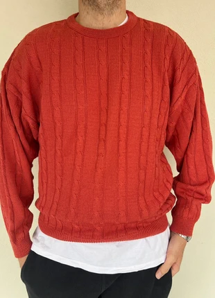 Vintage sweater pull crew neck Made in Italy coral red cotton oversize balloon Cable knit, brand: Vintage Dressing, condizioni: Ottime, taglia: XL, €20.00, €21.70 include la Protezione acquisti