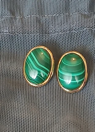 Clips d’oreilles vintage en argent poinçonner et malachite, condition: Very good, €24.00, €25.90 includes Buyer Protection Pro