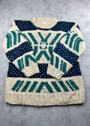 Pull 100% laine vintage blanc crème à motifs bleu / Pull d'hiver épais col rond - XL, marke: Vintage Dressing, zustand: Sehr gut, größe: XL / 42 / 14, 27,00 €, 29,05 € beinhaltet Vinted-Käuferschutz Pro