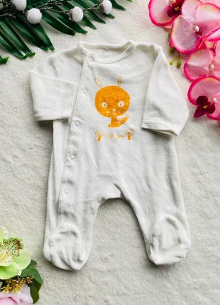 Pyjama grenouillère velours mixte blanc moutarde motif naissance, estado: Muy bueno, tamaño: De hasta 1 mes / 50 cm, 4,00 €, 4,90 € Protección al comprador Pro incluida