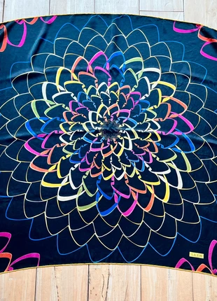 Aker 100% Silk Square Scarf Black & Multicoloured Abstract Floral Print 33” VGC, brand: Aker, condition: Very good, £16.00, £17.50 includes Buyer Protection Pro