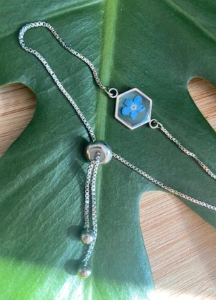Real flower forget me not handmade stainless steel pull silver bracelet, brand: Handmade, condition: New with tags, £8.00, £9.10 includes Buyer Protection