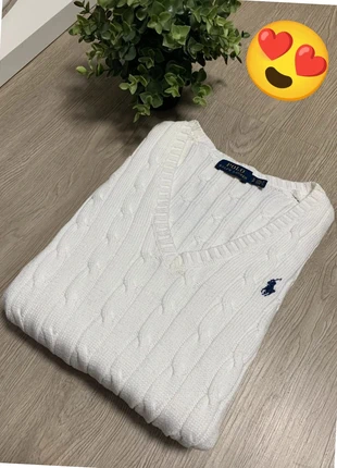 Pull torsadée Ralph Lauren blanc col v S femme, marque: Ralph Lauren, état: Très bon état, taille: S / 36 / 8, 80,00 €, 84,70 € Protection acheteurs incluse