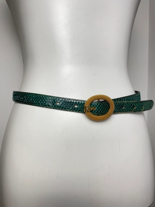 Vintage Thin Leather Belt with Gold-Accented Circular Buckle by Vintage Love
