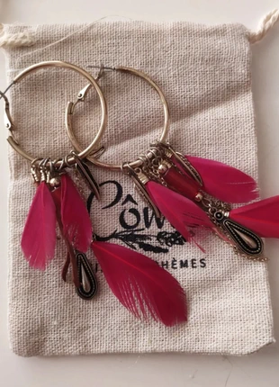 Boucles Oreilles Plumes Rouges - Bohème, marque: ET, état: Satisfaisant, 2,00 €, 2,80 € Protection acheteurs incluse