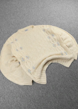 Pull "Aran" Vintage 80s en Maille Crème à Motifs Brodés "Fleurs" et Torsades 100% Laine (L), marke: Vintage Dressing, zustand: Sehr gut, größe: L, 36,00 €, 38,50 € beinhaltet Vinted-Käuferschutz Pro