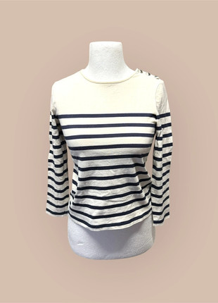 Sézane – Marinière rayée coton boutons épaule – Taille S (FR 36), marke: Sézane, zustand: Sehr gut, größe: S / 36 / 8, 39,00 €, 41,65 € inklusive Vinted-Käuferschutz