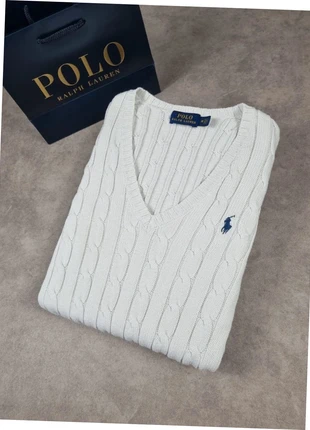 Pull Sweat Col V Torsadé Tressé Ralph Lauren Premium Blanc Taille M Femme, merk: Ralph Lauren, staat: Heel goed, maat: M / 38 / 10, € 67,00, € 71,05 inclusief Kopersbescherming