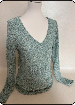 Pull Caroll col V chiné turquoise/gris T.40 - Maille coton doux style casual chic, marque: Caroll, état: Très bon état, taille: L / 40 / 12, 12,00 €, 13,30 € Protection acheteurs (Pro) incluse